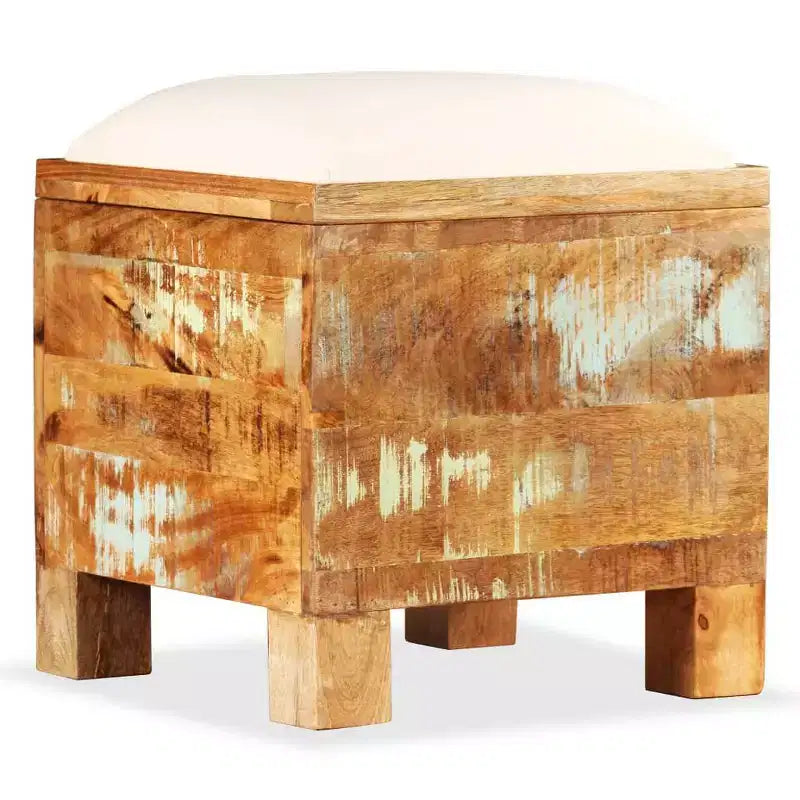 Banc de rangement en bois massif recyclé 40x40x45 cm