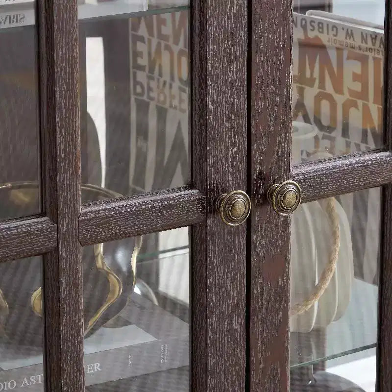 Meuble vitrine, étagère d'exposition en bois avec ampoule et 4 portes vitrées, espace de rangement pour spiritueux, étagère de rangement Cherry
