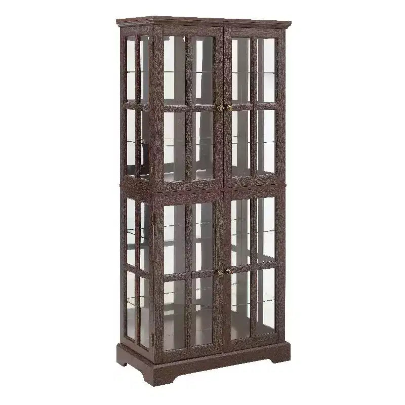 Meuble vitrine, étagère d'exposition en bois avec ampoule et 4 portes vitrées, espace de rangement pour spiritueux, étagère de rangement Cherry