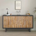 GDFStudio Pavi 59'' Rustic Wooden Geometric Textured Storage Cabinet with 4 Doors and 2 Adjustable Shelves