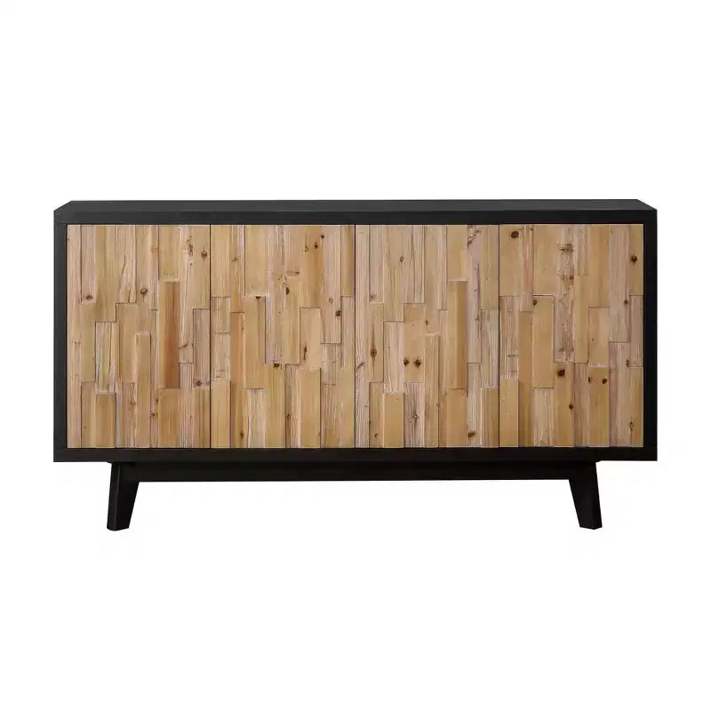 Buffet de rangement rustique géométrique en bois texturé de 149,86 cm avec 4 portes et 2 étagères réglables