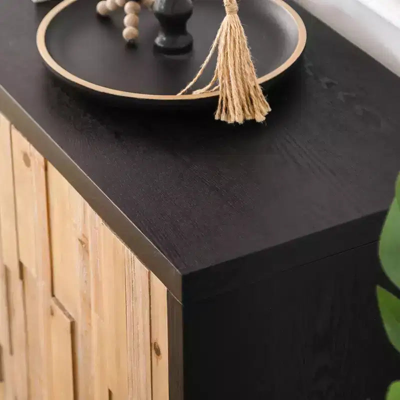 Buffet de rangement rustique géométrique en bois texturé de 149,86 cm avec 4 portes et 2 étagères réglables
