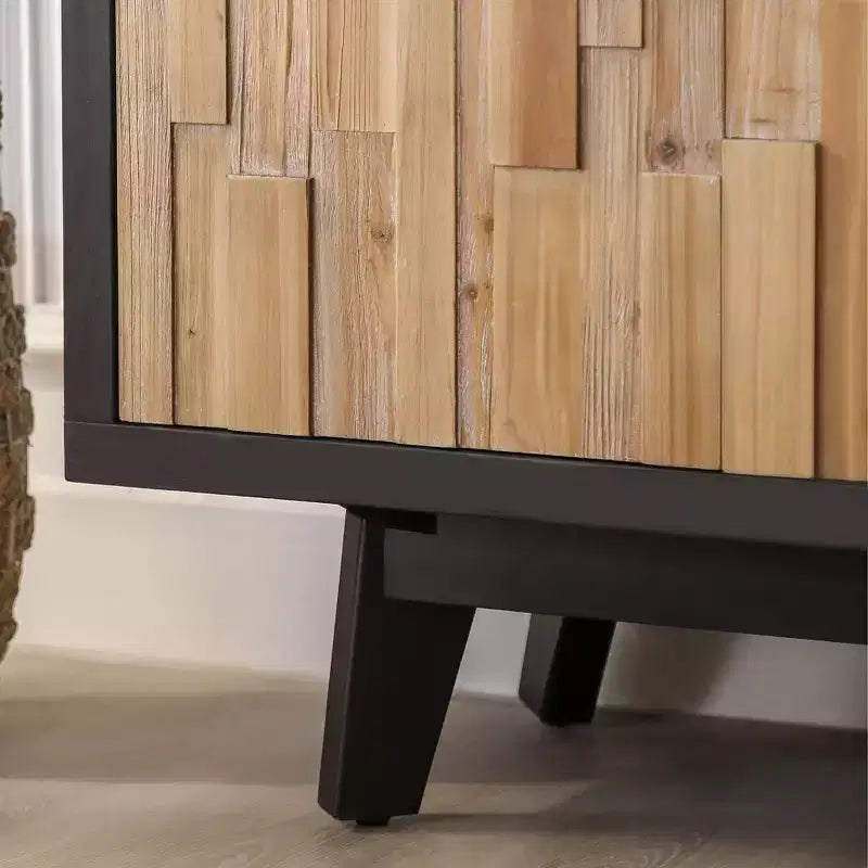 Buffet de rangement rustique géométrique en bois texturé de 149,86 cm avec 4 portes et 2 étagères réglables