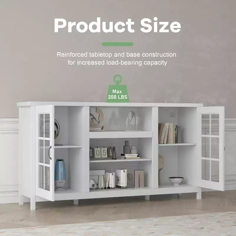 Meuble TV pour téléviseurs 65 pouces, meuble TV moderne de 59 pouces avec armoires de rangement et prises de courant pour salon ou bureau