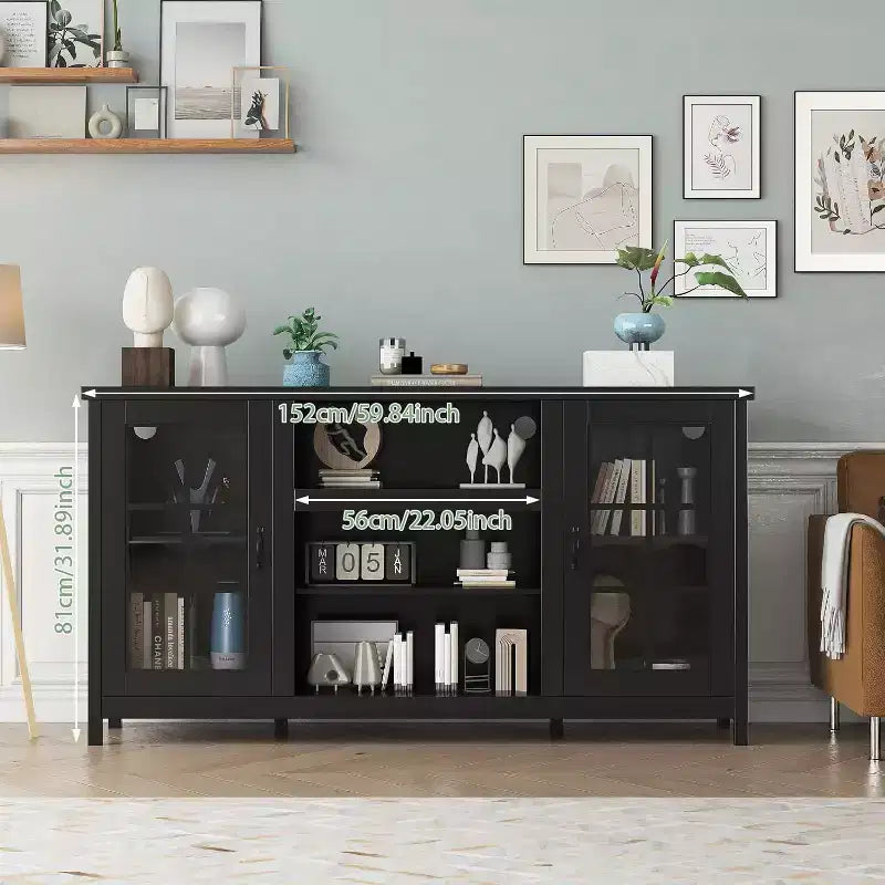 Meuble TV pour téléviseurs 65 pouces, meuble TV moderne de 59 pouces avec armoires de rangement et prises de courant pour salon ou bureau