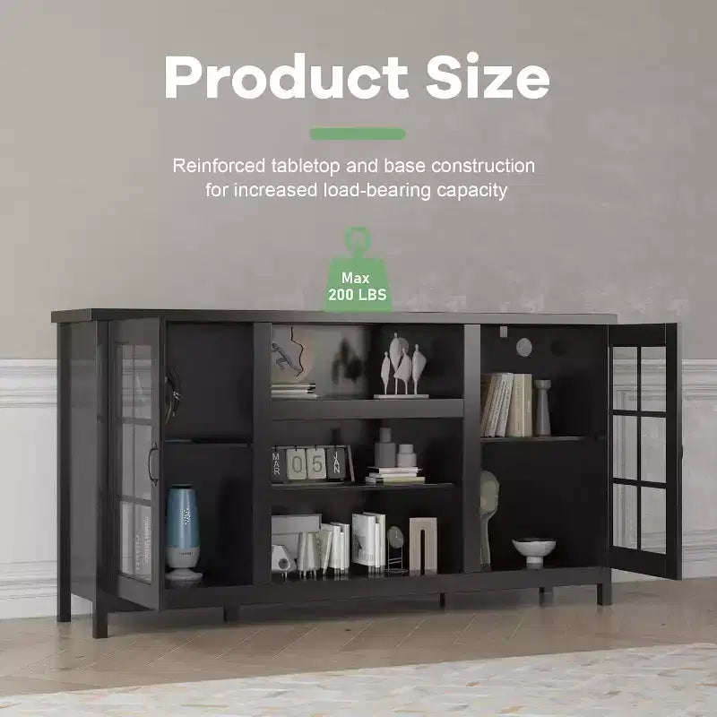 Meuble TV pour téléviseurs 65 pouces, meuble TV moderne de 59 pouces avec armoires de rangement et prises de courant pour salon ou bureau