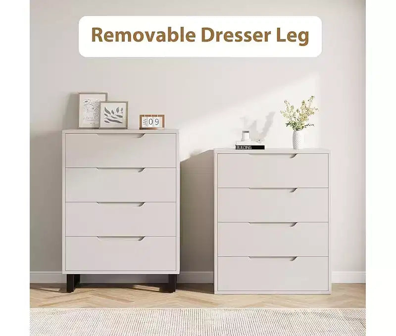 Commode haute 4 tiroirs Armoire de rangement verticale en bois avec design autoportant pour chambre, salon, couloir et entrée