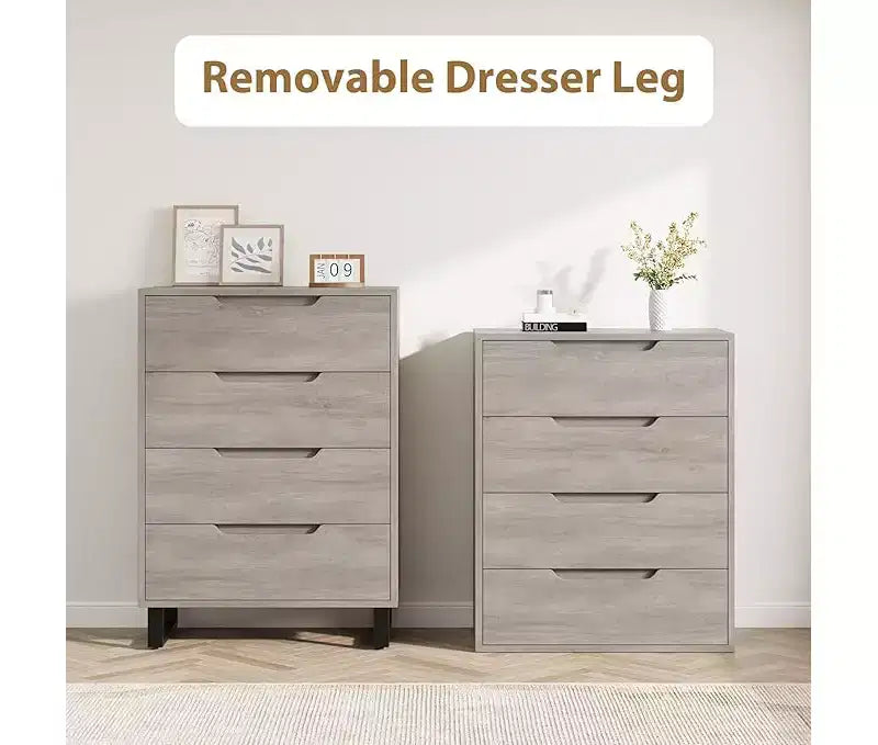 Commode haute 4 tiroirs Armoire de rangement verticale en bois avec design autoportant pour chambre, salon, couloir et entrée