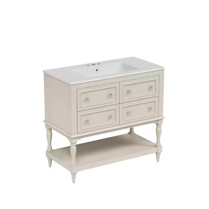Meuble-lavabo de salle de bain 36 po avec évier, meuble de rangement de salle de bain avec tiroirs, meuble-lavabo simple en bois