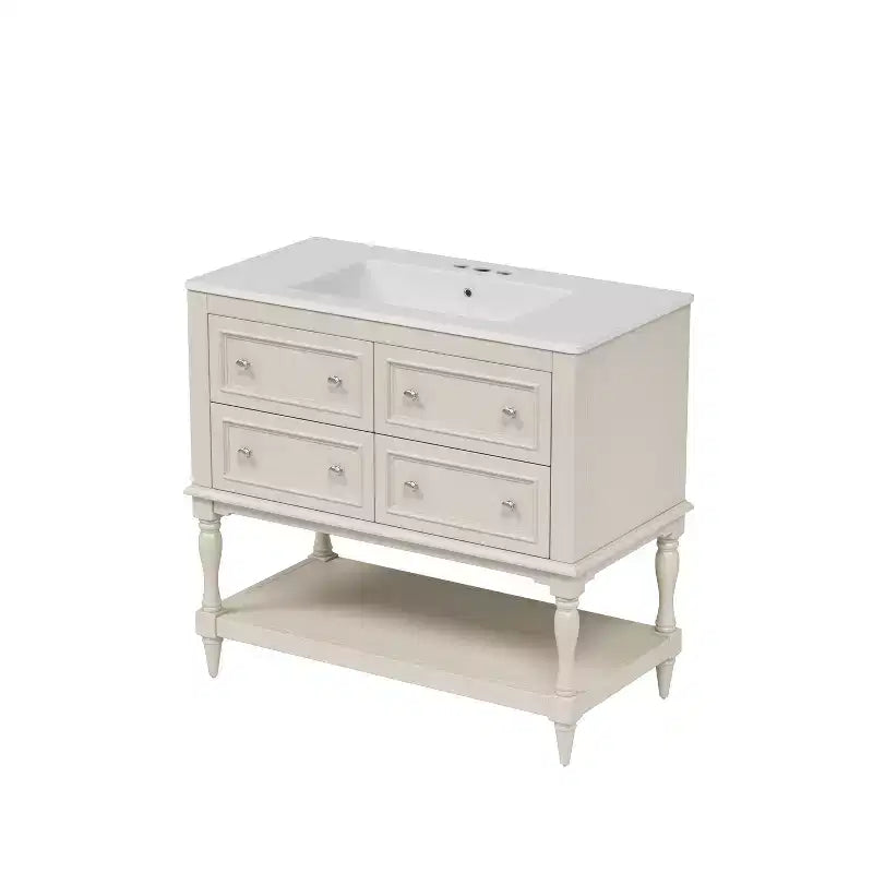Meuble-lavabo de salle de bain 36 po avec évier, meuble de rangement de salle de bain avec tiroirs, meuble-lavabo simple en bois