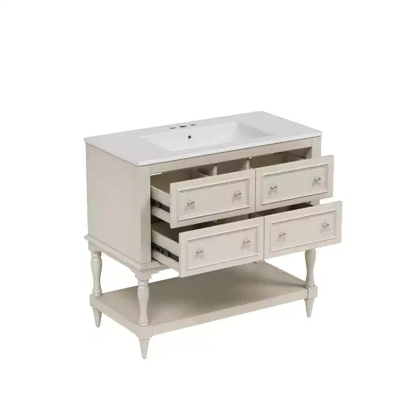 Meuble-lavabo de salle de bain 36 po avec évier, meuble de rangement de salle de bain avec tiroirs, meuble-lavabo simple en bois