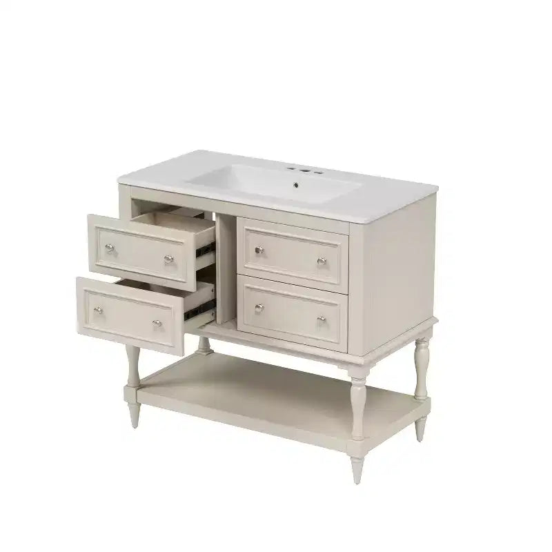 Meuble-lavabo de salle de bain 36 po avec évier, meuble de rangement de salle de bain avec tiroirs, meuble-lavabo simple en bois