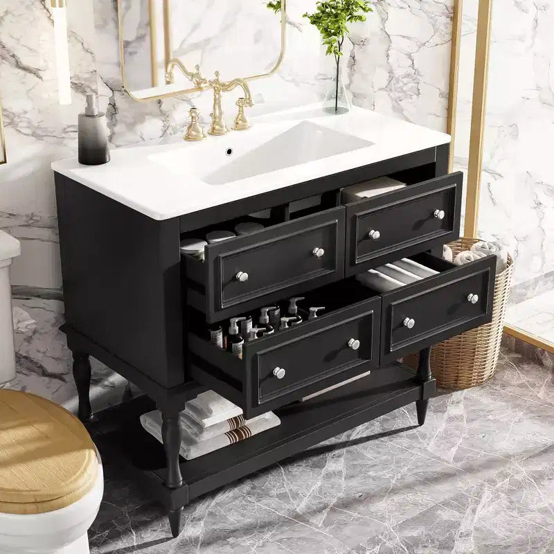 Meuble-lavabo de salle de bain 36 po avec évier, meuble de rangement de salle de bain avec tiroirs, meuble-lavabo simple en bois