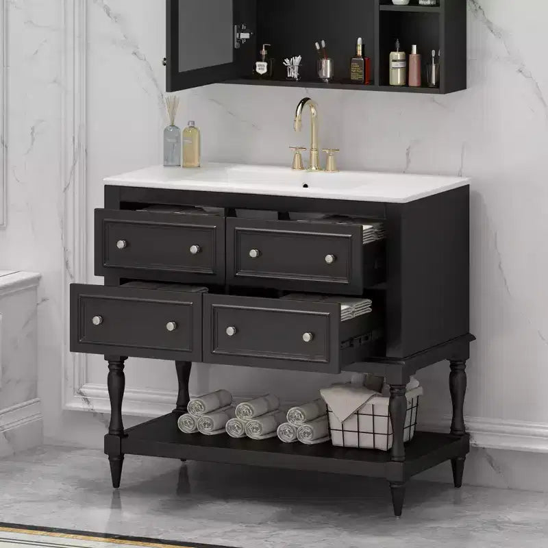 Meuble-lavabo de salle de bain 36 po avec évier, meuble de rangement de salle de bain avec tiroirs, meuble-lavabo simple en bois