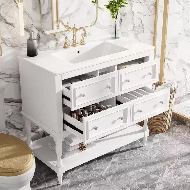 Meuble-lavabo de salle de bain 36 po avec évier, meuble de rangement de salle de bain avec tiroirs, meuble-lavabo simple en bois