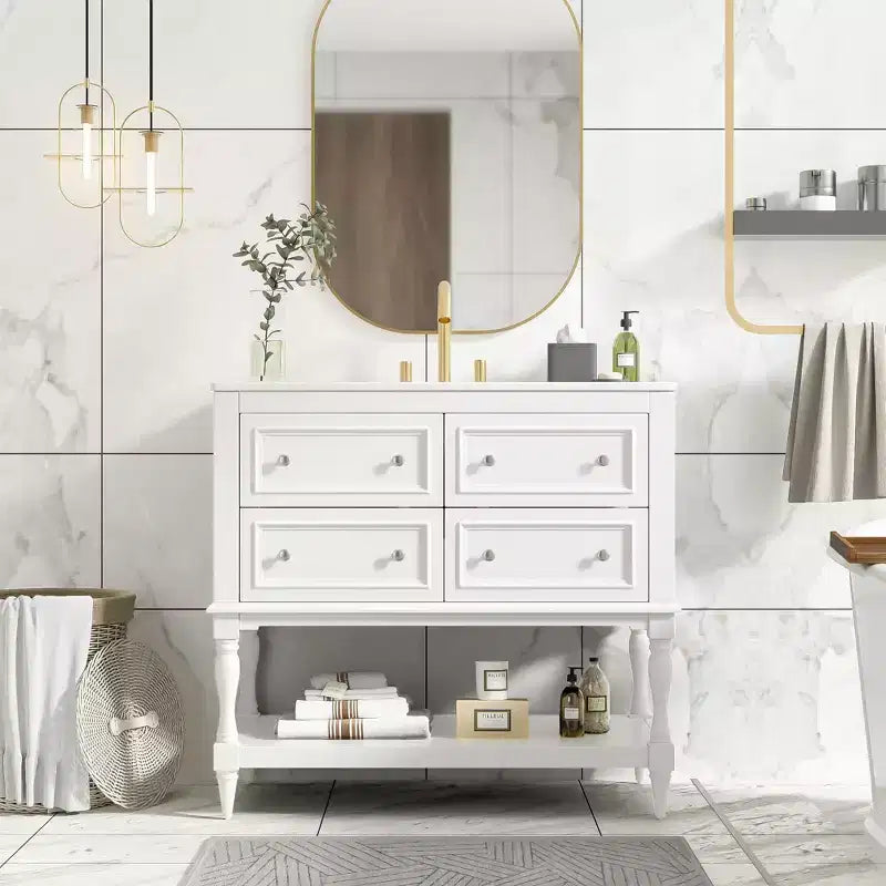 Meuble-lavabo de salle de bain 36 po avec évier, meuble de rangement de salle de bain avec tiroirs, meuble-lavabo simple en bois
