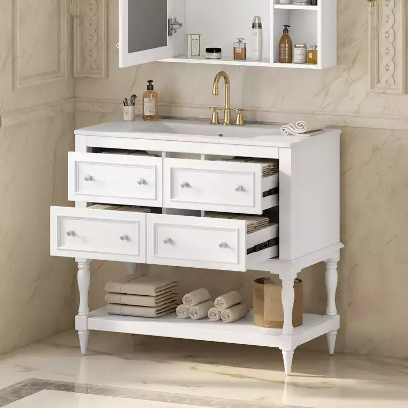 Meuble-lavabo de salle de bain 36 po avec évier, meuble de rangement de salle de bain avec tiroirs, meuble-lavabo simple en bois