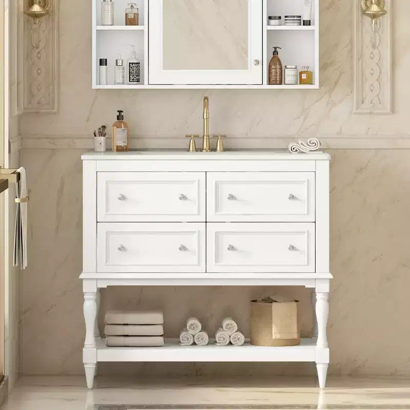 Meuble-lavabo de salle de bain 36 po avec évier, meuble de rangement de salle de bain avec tiroirs, meuble-lavabo simple en bois