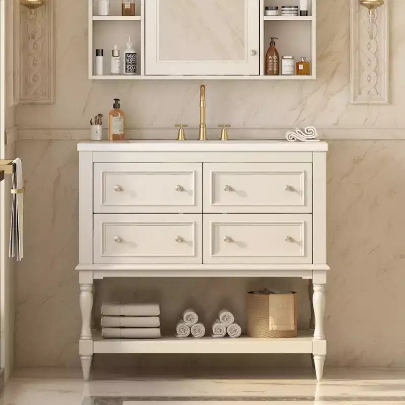 Meuble-lavabo de salle de bain 36 po avec évier, meuble de rangement de salle de bain avec tiroirs, meuble-lavabo simple en bois