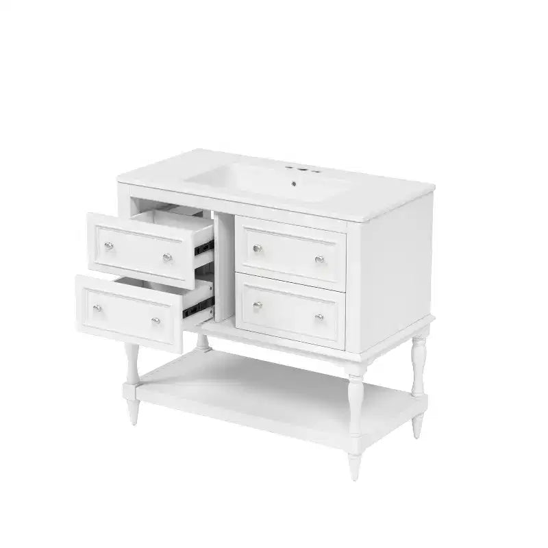Meuble-lavabo de salle de bain 36 po avec évier, meuble de rangement de salle de bain avec tiroirs, meuble-lavabo simple en bois