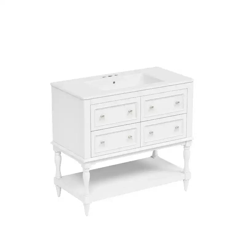 Meuble-lavabo de salle de bain 36 po avec évier, meuble de rangement de salle de bain avec tiroirs, meuble-lavabo simple en bois