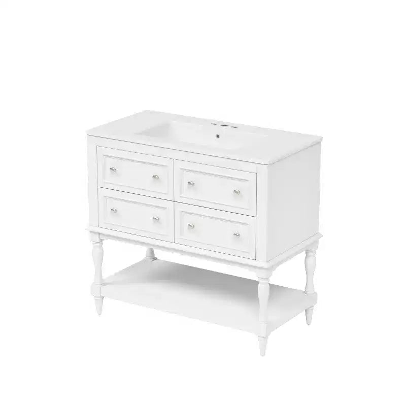 Meuble-lavabo de salle de bain 36 po avec évier, meuble de rangement de salle de bain avec tiroirs, meuble-lavabo simple en bois