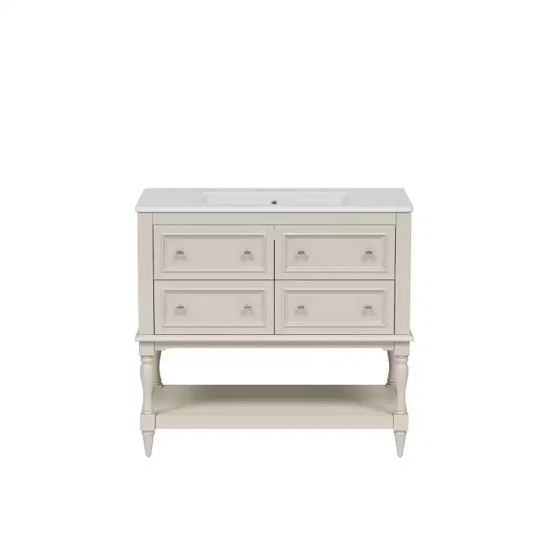 Meuble-lavabo de salle de bain 36 po avec évier, meuble de rangement de salle de bain avec tiroirs, meuble-lavabo simple en bois