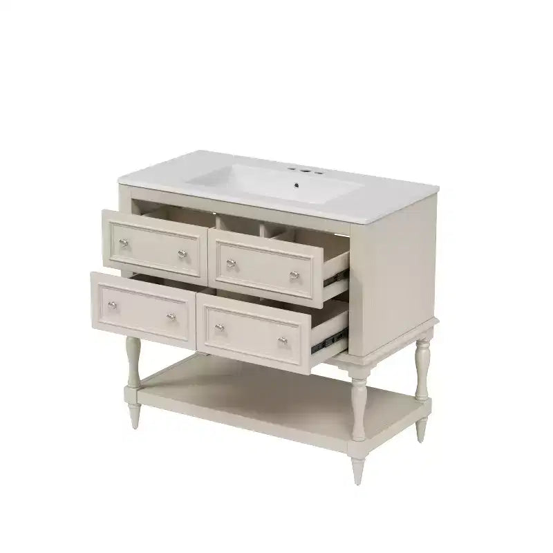 Meuble-lavabo de salle de bain 36 po avec évier, meuble de rangement de salle de bain avec tiroirs, meuble-lavabo simple en bois