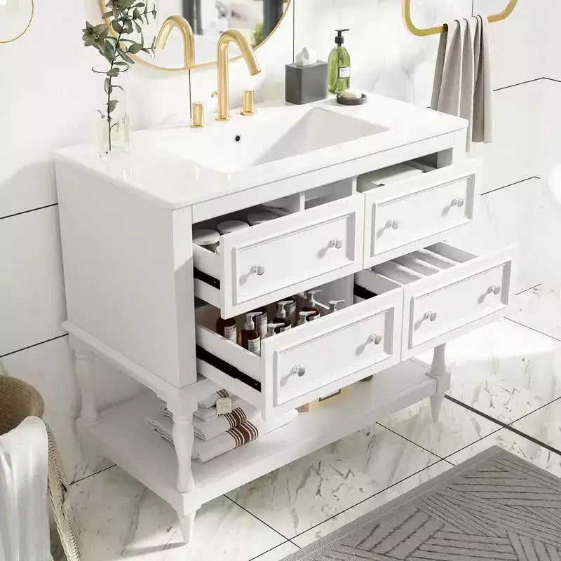 Meuble-lavabo de salle de bain 36 po avec évier, meuble de rangement de salle de bain avec tiroirs, meuble-lavabo simple en bois