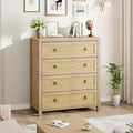 COZONY Rattan Dresser for Bedroom, 4/5-Drawer Tall Chest with Natural Woven Fronts, Freestanding Clothes Storage Cabinet for Living Room, Hallway