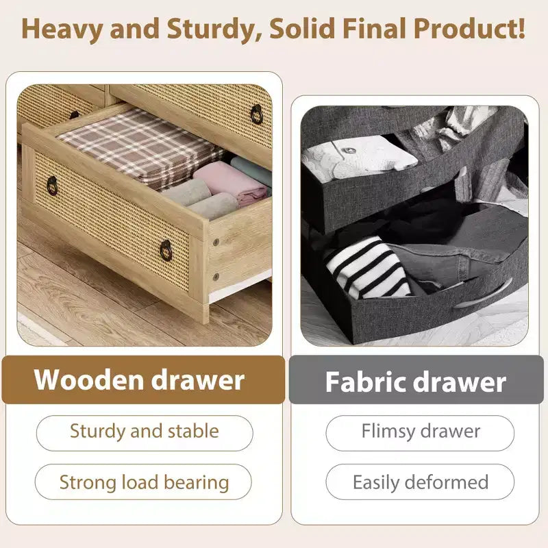 Commode en rotin pour chambre à coucher, chiffonnier haut à 4/5 tiroirs avec façades tressées naturelles, armoire de rangement autoportante pour salon, couloir