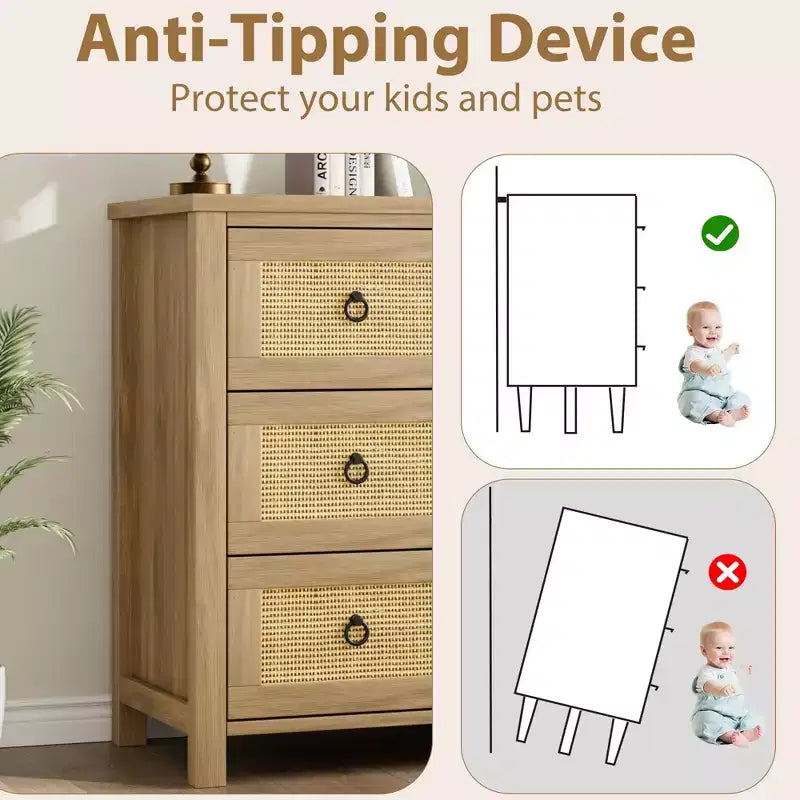 Commode en rotin pour chambre à coucher, chiffonnier haut à 4/5 tiroirs avec façades tressées naturelles, armoire de rangement autoportante pour salon, couloir