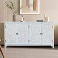 60in Sideboard Pantry Cabinet, Rustic Wood Accent Storage Cabinet with 4 Doors, Versatile Buffet Cabinet for Home Decor and Organization White