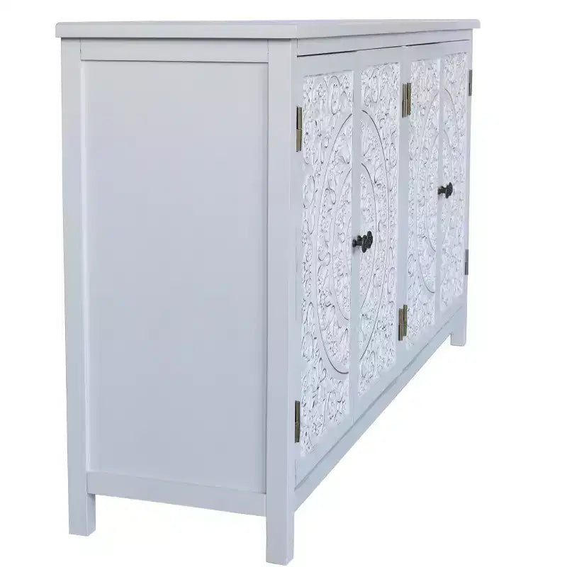 Buffet de salle à manger avec placard de 152 cm, Armoire de rangement en bois rustique avec 4 portes, Buffet polyvalent pour la décoration et l'organisation de la maison, Blanc