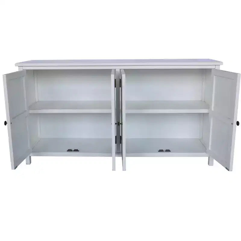 Buffet de salle à manger avec placard de 152 cm, Armoire de rangement en bois rustique avec 4 portes, Buffet polyvalent pour la décoration et l'organisation de la maison, Blanc