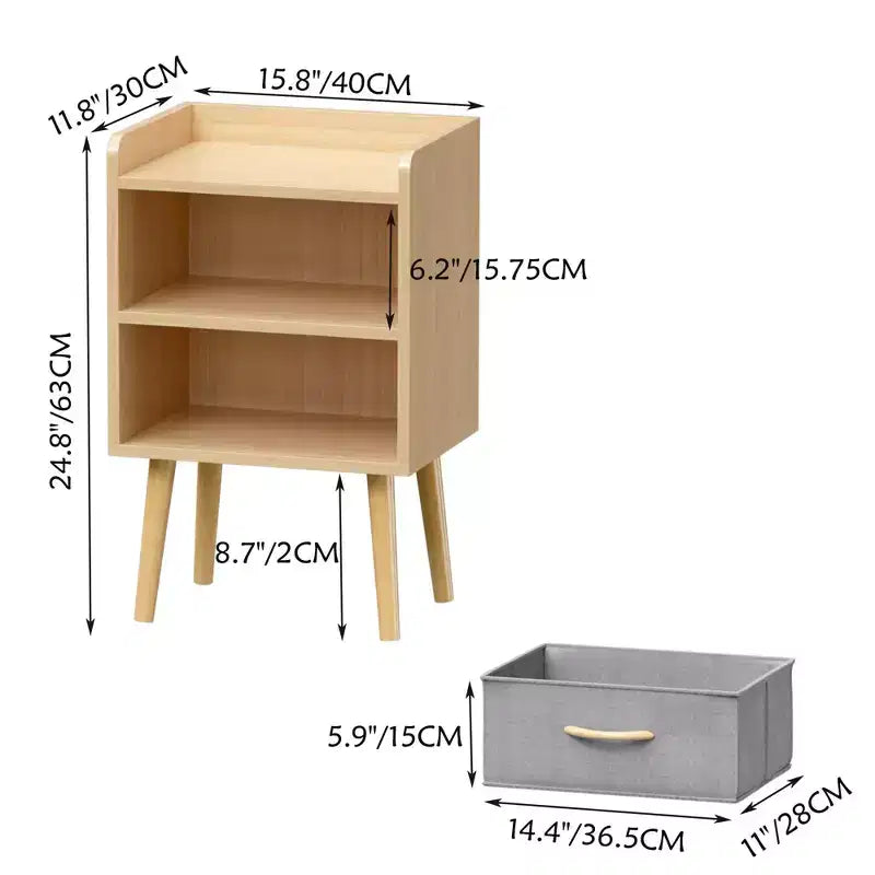 Table de chevet moderne avec tiroir pliant en tissu, table d'appoint de rangement avec étagère ouverte, table d'appoint en bois pour enfants, adultes, chambre, salon, chêne