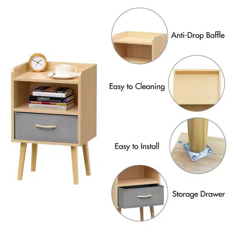 Table de chevet moderne avec tiroir pliant en tissu, table d'appoint de rangement avec étagère ouverte, table d'appoint en bois pour enfants, adultes, chambre, salon, chêne