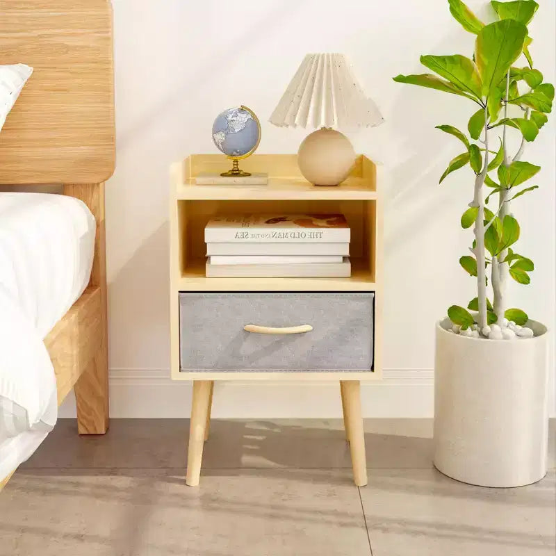 Table de chevet moderne avec tiroir pliant en tissu, table d'appoint de rangement avec étagère ouverte, table d'appoint en bois pour enfants, adultes, chambre, salon, chêne