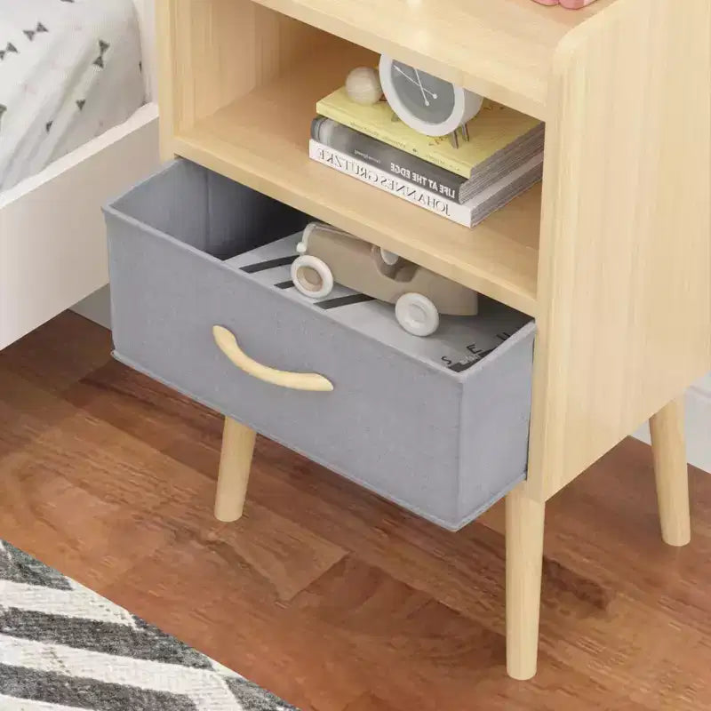 Table de chevet moderne avec tiroir pliant en tissu, table d'appoint de rangement avec étagère ouverte, table d'appoint en bois pour enfants, adultes, chambre, salon, chêne