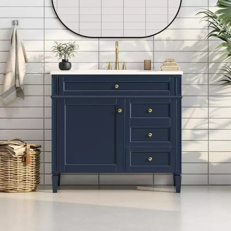 Meuble Lavabo Salle de Bain 36 po avec Évier, Meuble de Rangement Salle de Bain avec Tiroirs, Meuble Lavabo Simple