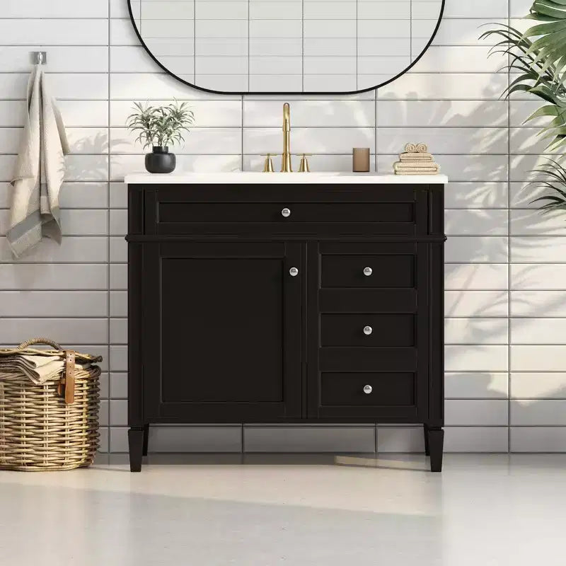 Meuble Lavabo Salle de Bain 36 po avec Évier, Meuble de Rangement Salle de Bain avec Tiroirs, Meuble Lavabo Simple