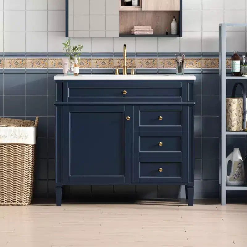 Meuble Lavabo Salle de Bain 36 po avec Évier, Meuble de Rangement Salle de Bain avec Tiroirs, Meuble Lavabo Simple