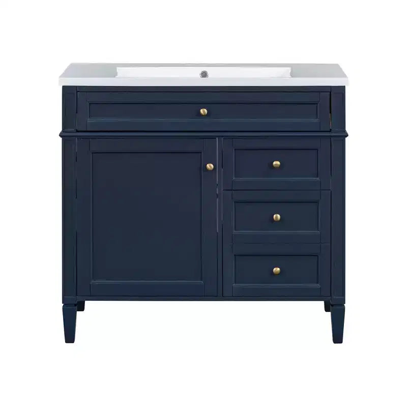 Meuble Lavabo Salle de Bain 36 po avec Évier, Meuble de Rangement Salle de Bain avec Tiroirs, Meuble Lavabo Simple