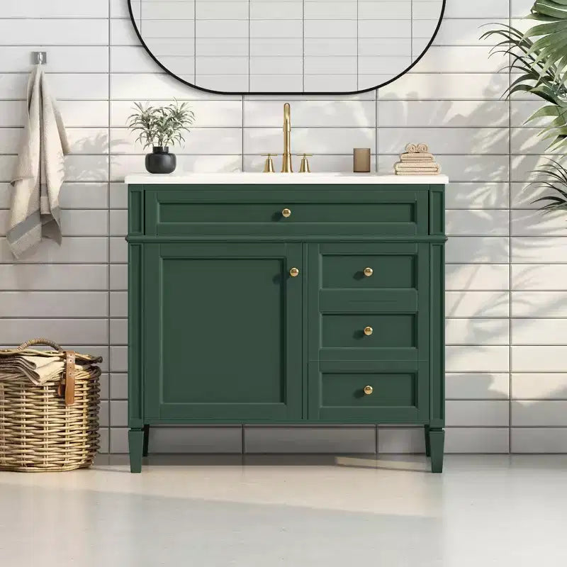 Meuble Lavabo Salle de Bain 36 po avec Évier, Meuble de Rangement Salle de Bain avec Tiroirs, Meuble Lavabo Simple