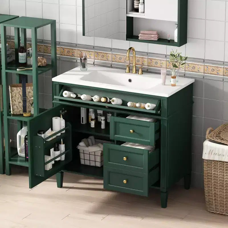 Meuble Lavabo Salle de Bain 36 po avec Évier, Meuble de Rangement Salle de Bain avec Tiroirs, Meuble Lavabo Simple