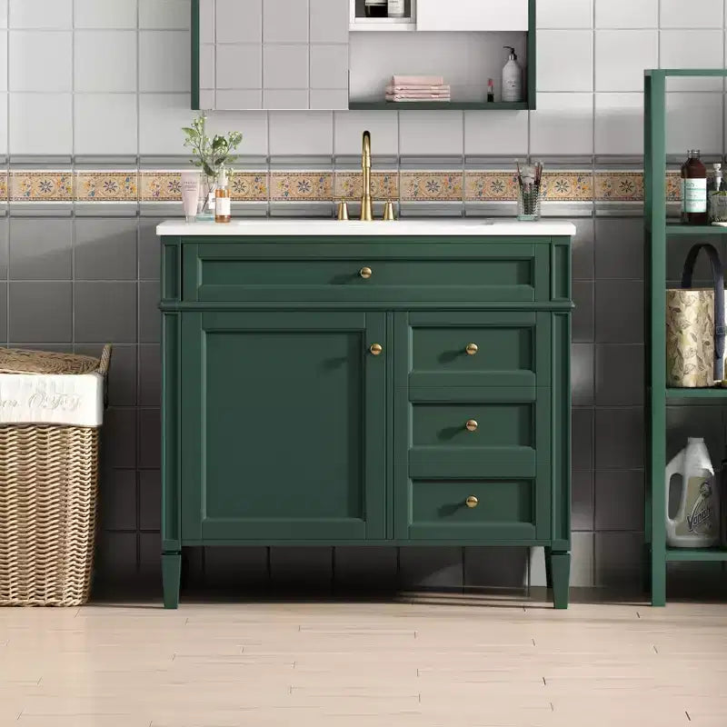 Meuble Lavabo Salle de Bain 36 po avec Évier, Meuble de Rangement Salle de Bain avec Tiroirs, Meuble Lavabo Simple