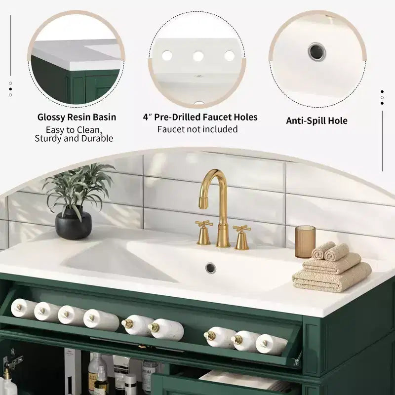 Meuble Lavabo Salle de Bain 36 po avec Évier, Meuble de Rangement Salle de Bain avec Tiroirs, Meuble Lavabo Simple