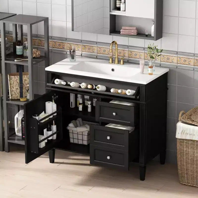 Meuble Lavabo Salle de Bain 36 po avec Évier, Meuble de Rangement Salle de Bain avec Tiroirs, Meuble Lavabo Simple