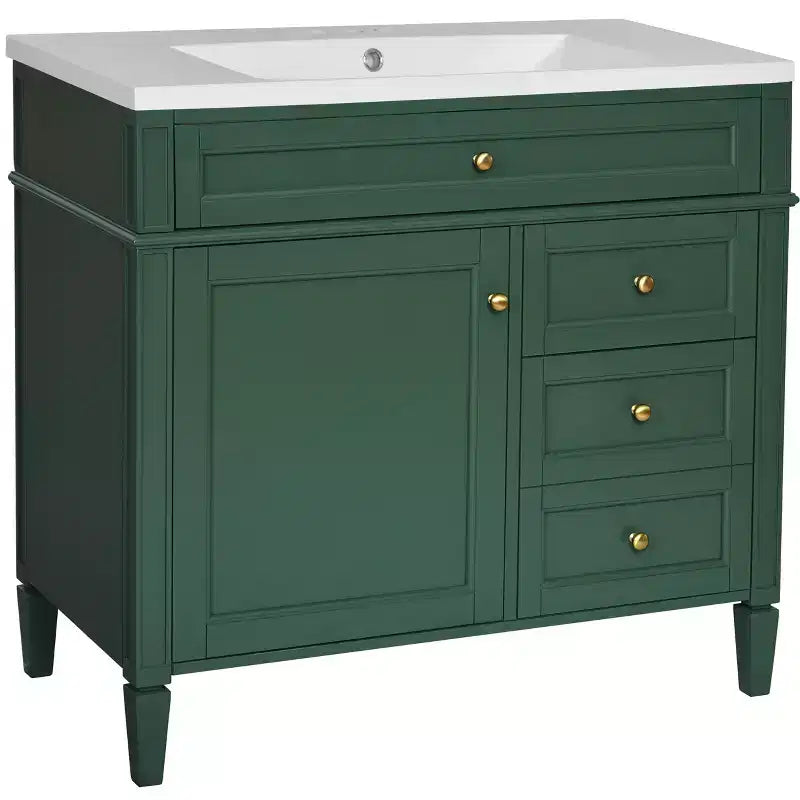 Meuble Lavabo Salle de Bain 36 po avec Évier, Meuble de Rangement Salle de Bain avec Tiroirs, Meuble Lavabo Simple