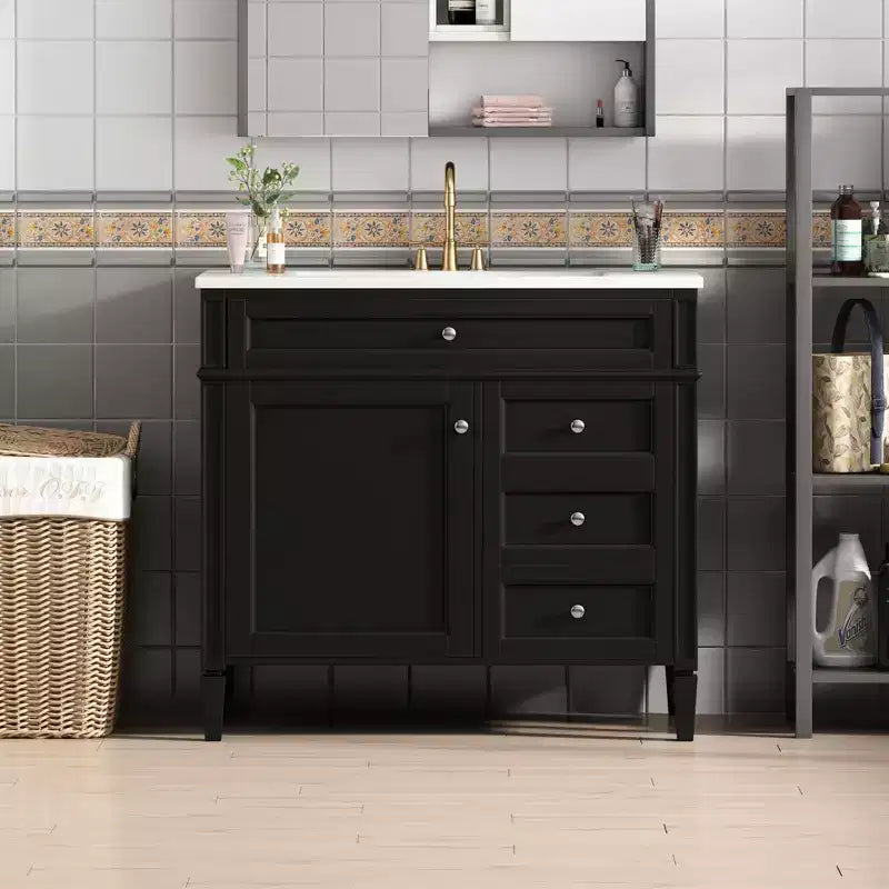 Meuble Lavabo Salle de Bain 36 po avec Évier, Meuble de Rangement Salle de Bain avec Tiroirs, Meuble Lavabo Simple